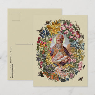 St. Ambrosius von Mailand mit Blumen, Bienen und B Postkarte