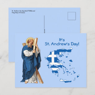 St. Andreas mit Flagge-Karte von Griechenland Fest Postkarte