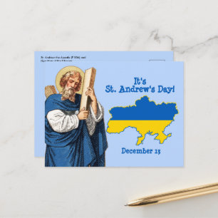 St. Andreas mit Flaggenkarte der Ukraine Festtag Postkarte