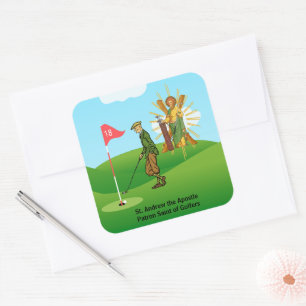 St. Andrew und eleganter männlicher Golfer Quadratischer Aufkleber