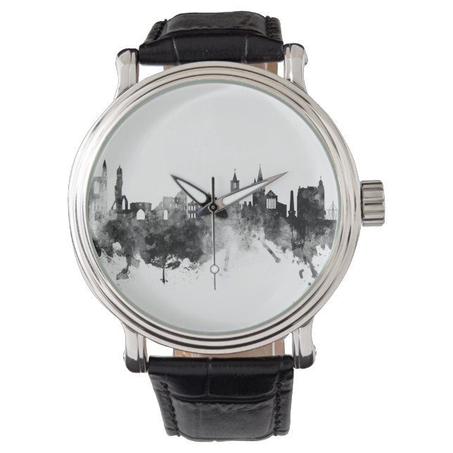 St Andrews Scotland Skyline Schwarz-weiß Armbanduhr (Vorderseite)