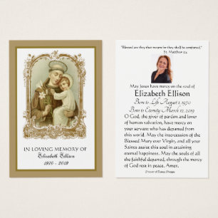 St Anthony Catholic Funeral Memorial Holy Card -