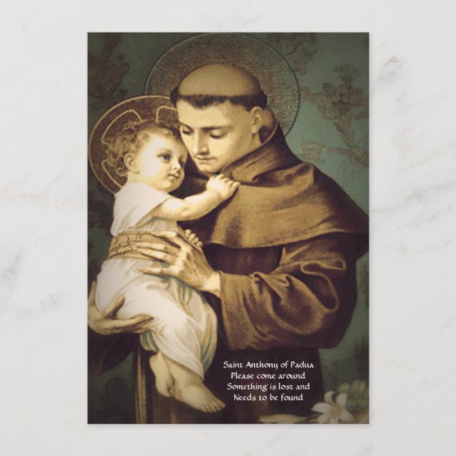 St. Anthony Gebet der Wiederherstellung verlorener Begleitkarte (Vorderseite)