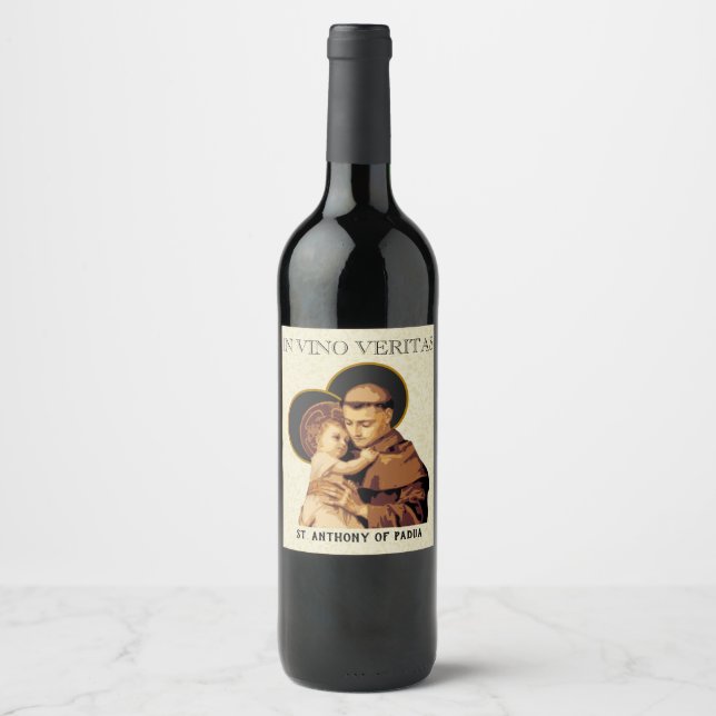 St. Anthony IN VINO VERITAS Weinetikett (Vorderseite)
