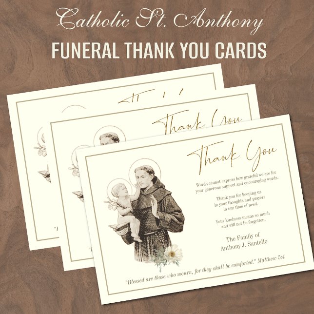 St. Anthony Jesus Beerdigung Beileid Beileid Dankeskarte (Catholic Funeral Memorial Thank you Cards with St. Anthony and the Baby Jesus)