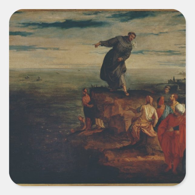 St. Anthony Preaching to the Fish, c.1580 Quadratischer Aufkleber (Vorderseite)