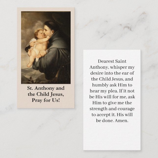 St. Anthony und Kind Jesus Gebetskarte Telefonnummerkarte (Vorne/Hinten)
