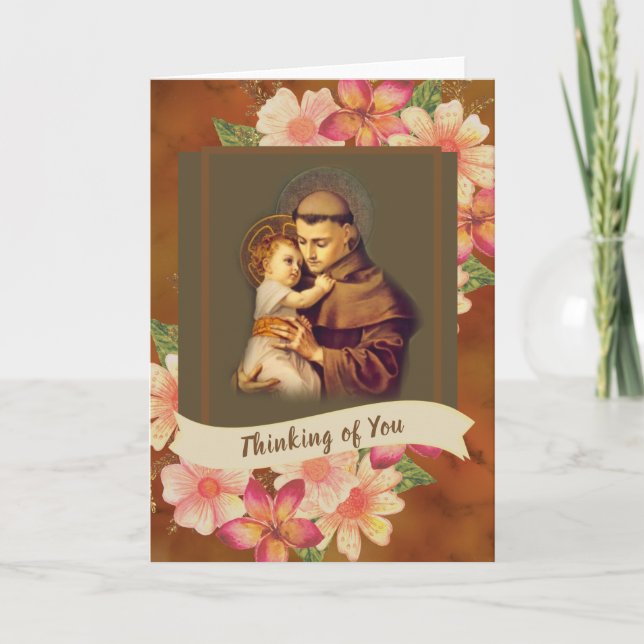 St Anthony von Padua-Baby Jesus mit Blumen Karte (Vorderseite)