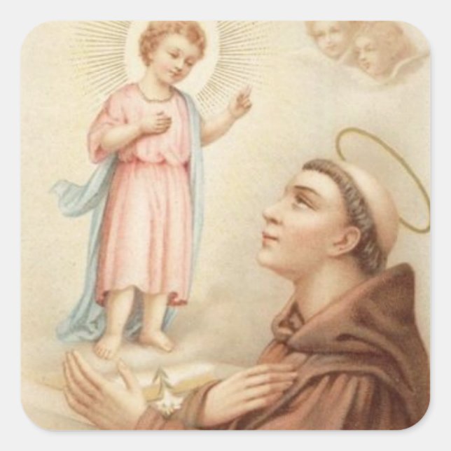 St. Anthony von Padua Baby Jesus Quadratischer Aufkleber (Vorderseite)