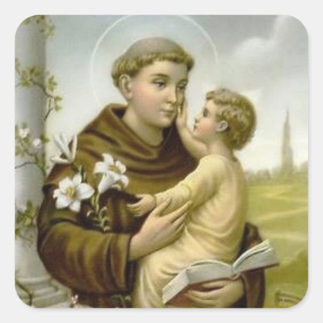 St. Anthony von Padua Baby Jesus Quadratischer Aufkleber (Vorderseite)