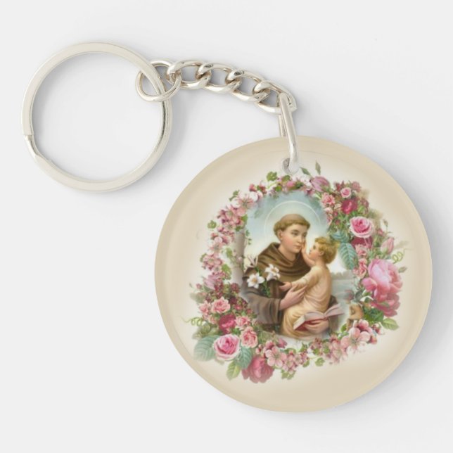 St Anthony von Padua-Baby-Jesus-Rosen Schlüsselanhänger (Vorderseite)
