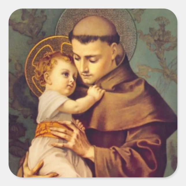 St. Anthony von Padua mit dem Baby Jesus Quadratischer Aufkleber (Vorderseite)