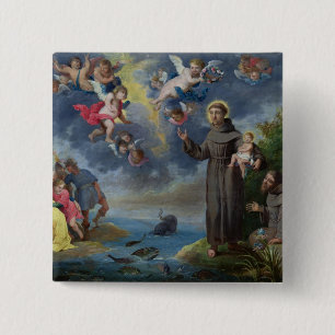 St Anthony von Padua predigend zu den Fischen Button