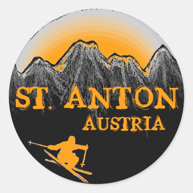 St. Anton Autriche autocollants de skieur orange (Devant)