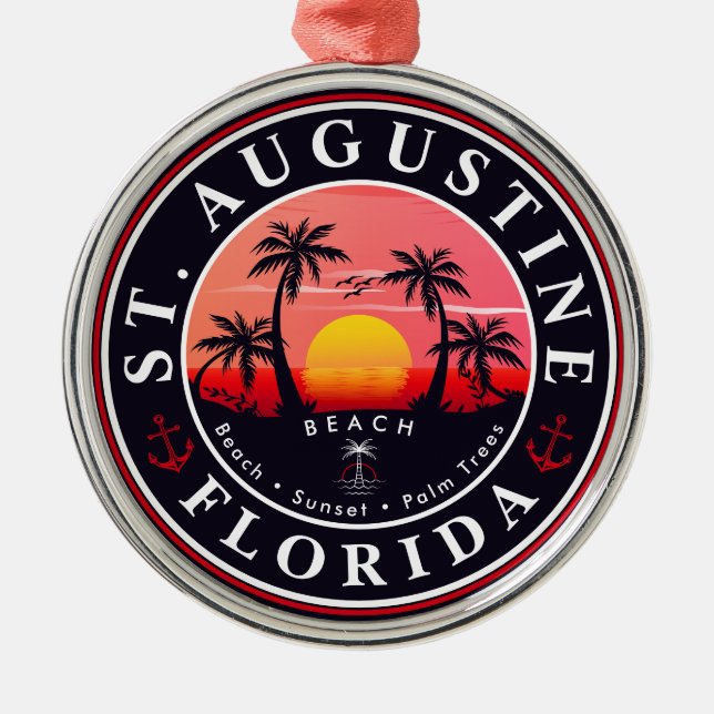 St Augustine Beach Florida Palmen Treppen Sonnenun Ornament Aus Metall (Vorne)