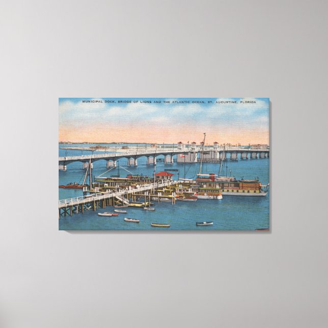 St. Augustine, FL - Sicht auf die Brücke der Löwen Leinwanddruck (Vorderseite)