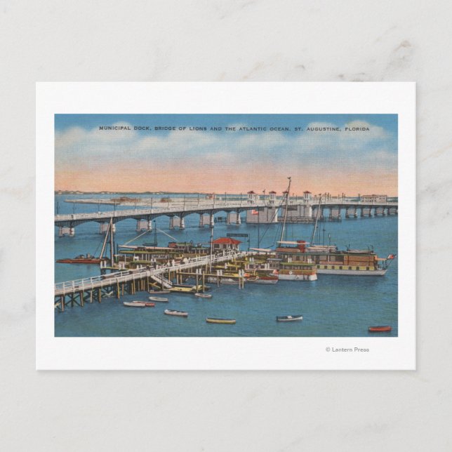 St. Augustine, FL - Sicht auf die Brücke der Löwen Postkarte (Vorderseite)