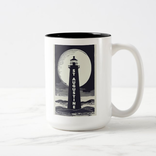 St. Augustine Florida Lighthouse Moon Zweifarbige Tasse (Rechts)