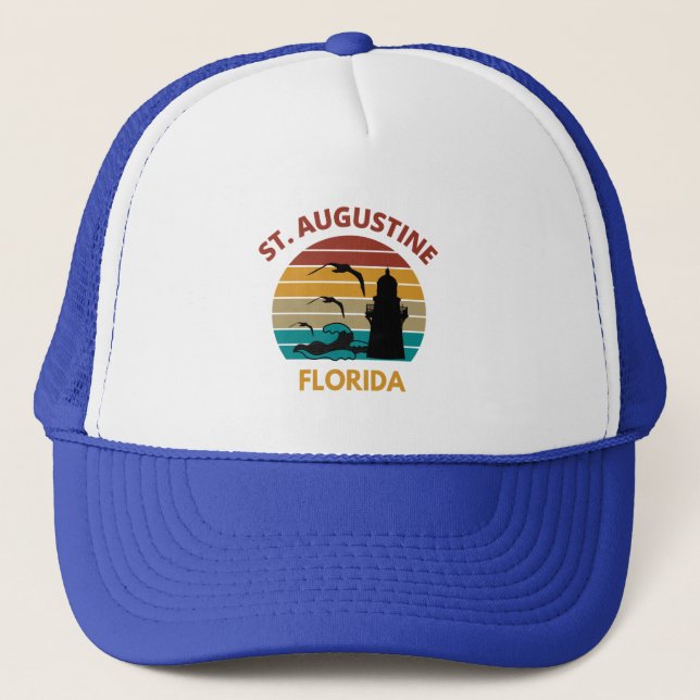 St Augustine Florida Retro Sunset Design Truckerkappe (Vorderseite)