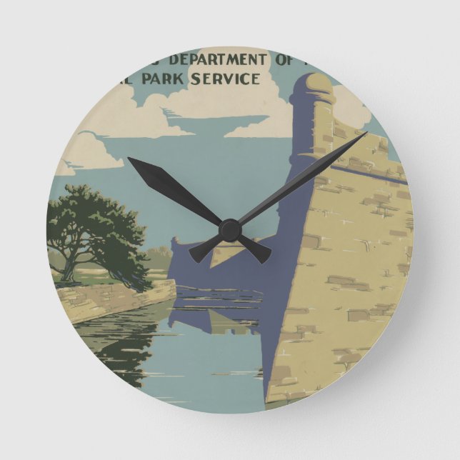St. Augustine Florida Spanish Fort Marion Poster Runde Wanduhr (Vorderseite)