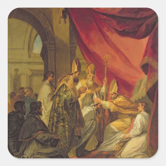 St Augustine ordinierte als der Bischof Quadratischer Aufkleber (Vorderseite)