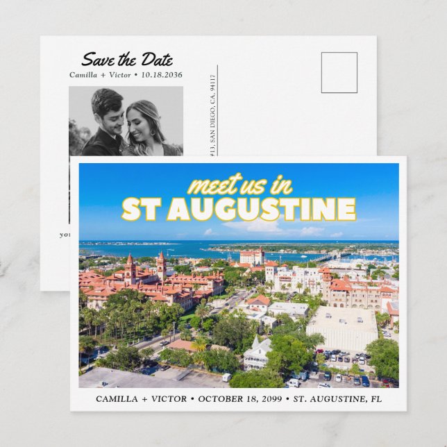 St. Augustine Save-the-Date Retro-Skyline-Postkart Postkarte (Vorne/Hinten)