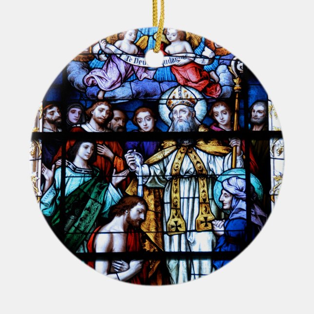 St- AugustineBuntglas Keramik Ornament (Vorne)