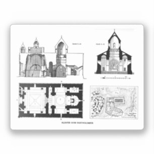 St. Bartholomew Kloster Boden und Kreuzplan Aufkleber
