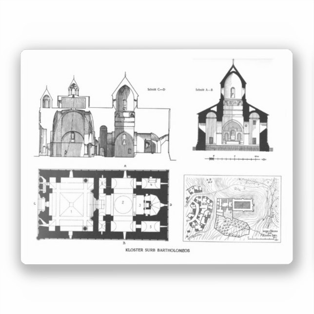 St. Bartholomew Kloster Boden und Kreuzplan Aufkleber (Vorderseite)