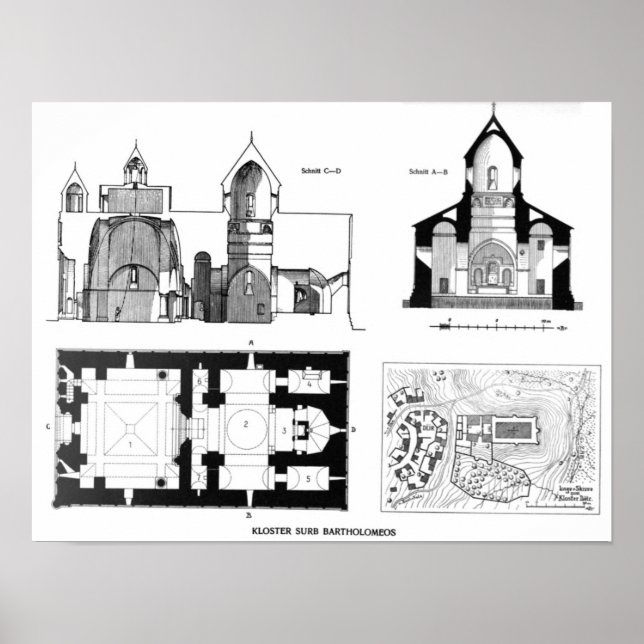 St. Bartholomew Kloster Boden und Kreuzplan Poster (Vorne)