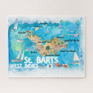 St Barts Antilles Illustrated Caribbean Travel Map