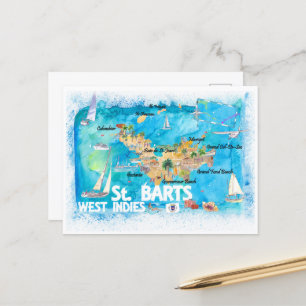 St Barts Antilles Illustrierte Karibikkarte Postkarte