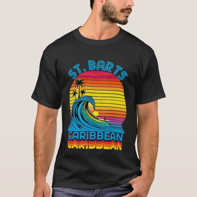 St Barts Caribbean Retro Throwback Surf & Beach So T-Shirt (Vorderseite)