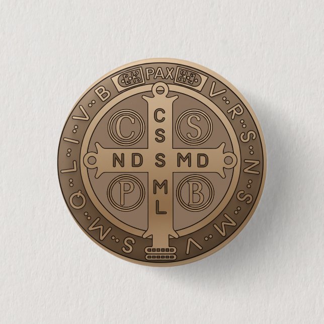 St. Benedikt-Medaille Katholischer Schutz Kreuz Button (Vorderseite)