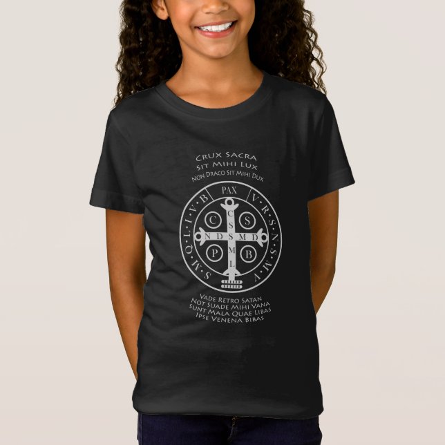 St-Benediktinermedaille mit lateinischem Gebet-T - T-Shirt (Vorderseite)