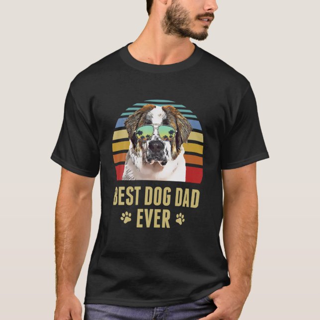 St. Bernard Best Dog Vater je Retro Sunset T-Shirt (Vorderseite)