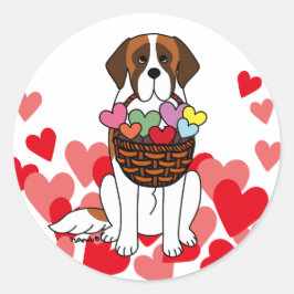 St. Bernard Cartoon mit einem Basket Herz Runder Aufkleber