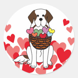 St. Bernard Cartoon mit einem Basket Herz Runder Aufkleber