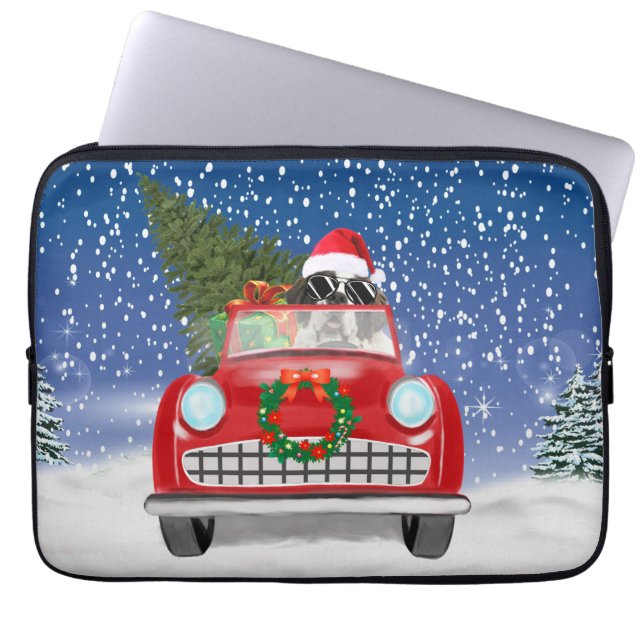 St. Bernard Dog Autofahrer im Schnee Weihnachten Laptopschutzhülle (Vorderseite)
