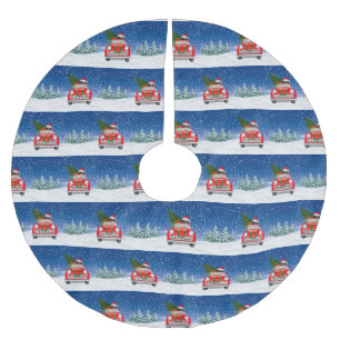 St. Bernard Dog Autofahrer im Schnee Weihnachten Polyester Weihnachtsbaumdecke
