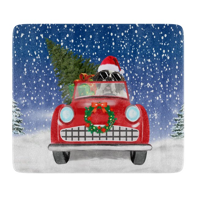St. Bernard Dog Autofahrer im Schnee Weihnachten Schneidebrett (Vorderseite)