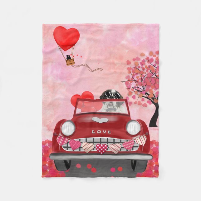 St. Bernard Dog Car mit Herzvalentiner Fleecedecke (Vorderseite)