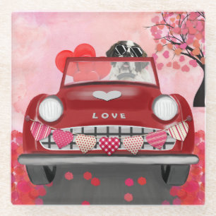 St. Bernard Dog Car mit Herzvalentiner Glasuntersetzer