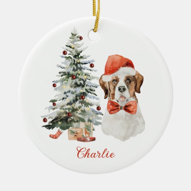 St. Bernard Dog Personalisierte Weihnachtsfeier Keramik Ornament (Vorne)