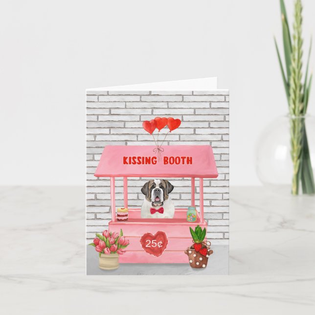 St. Bernard Dog Valentine's Day Kissing Booth Karte (Vorderseite)
