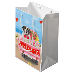 St. Bernard Dog Valentine's Day Lkw Herz Mittlere Geschenktüte