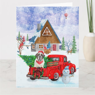 St. Bernard Hund in Weihnachten LKW Schnee Karte