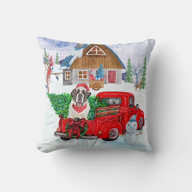 St. Bernard Hund in Weihnachten LKW Schnee Kissen (Vorderseite)