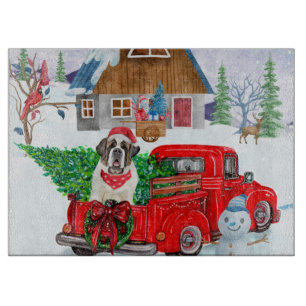 St. Bernard Hund in Weihnachten LKW Schnee Schneidebrett