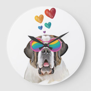 St. Bernard Hund mit HerzValentinstag Große Wanduhr